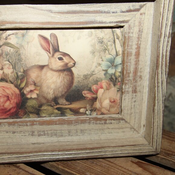 NEW French Country Farmhouse Sweet Woodland Bunny Rabbit & Floral Picture Set - Picture 5 of 5